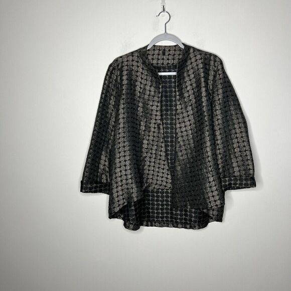 IC by Connie K Jacket Womens Large Black Metallic Textured Open Artsy Flip Cuff - Picture 7 of 11